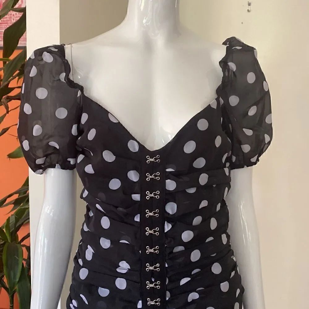 Urban Outfitters Black & White Skye Polka Dot Mini Dress Size Small - Picture 4 of 14